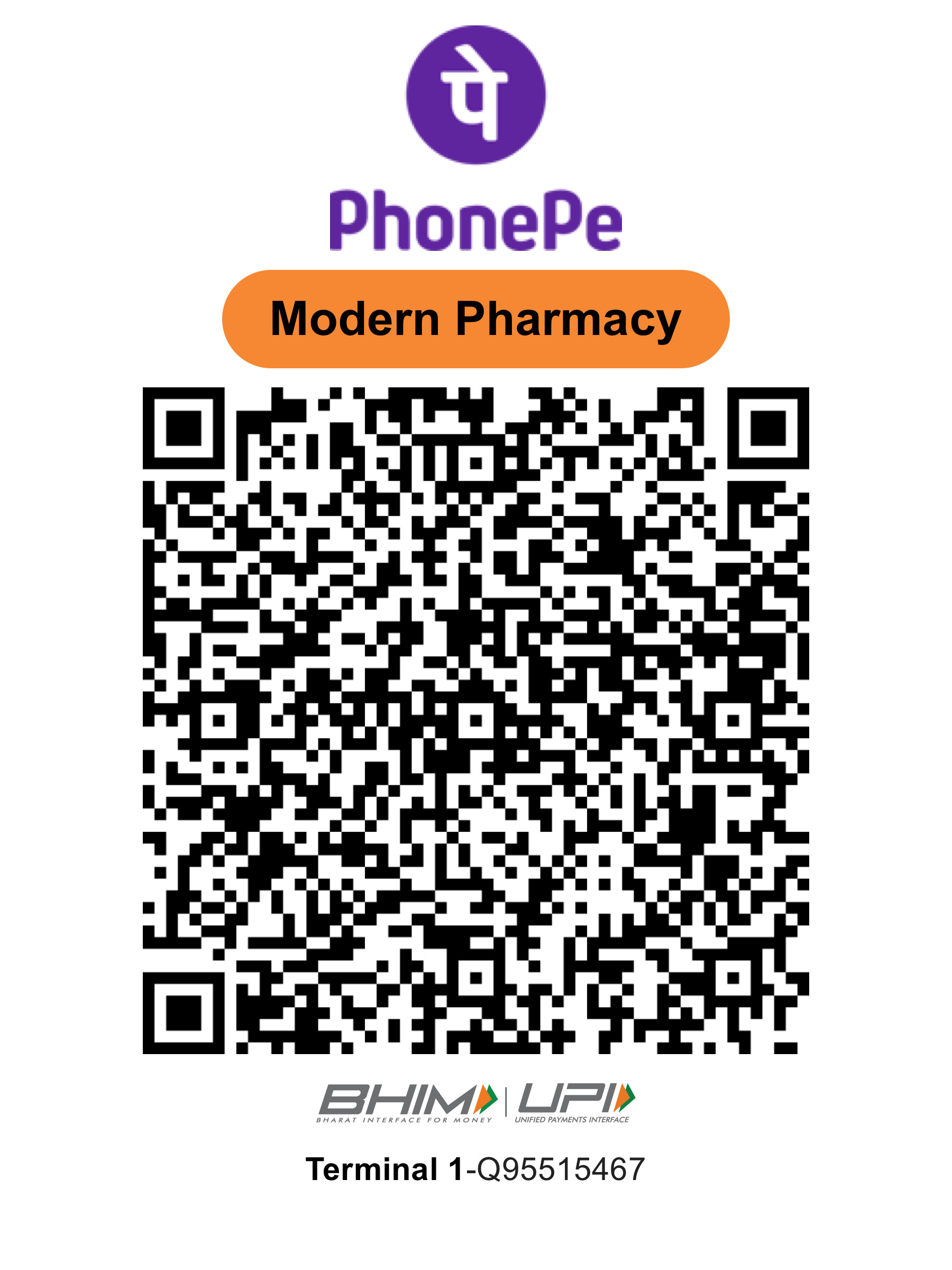 PhonePe QR code for Modern Pharmacy payment